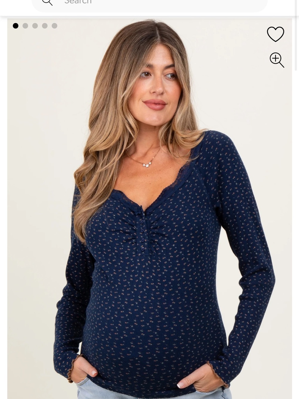 Pinkblush Navy Long-Sleeve Henley with Lace Trim